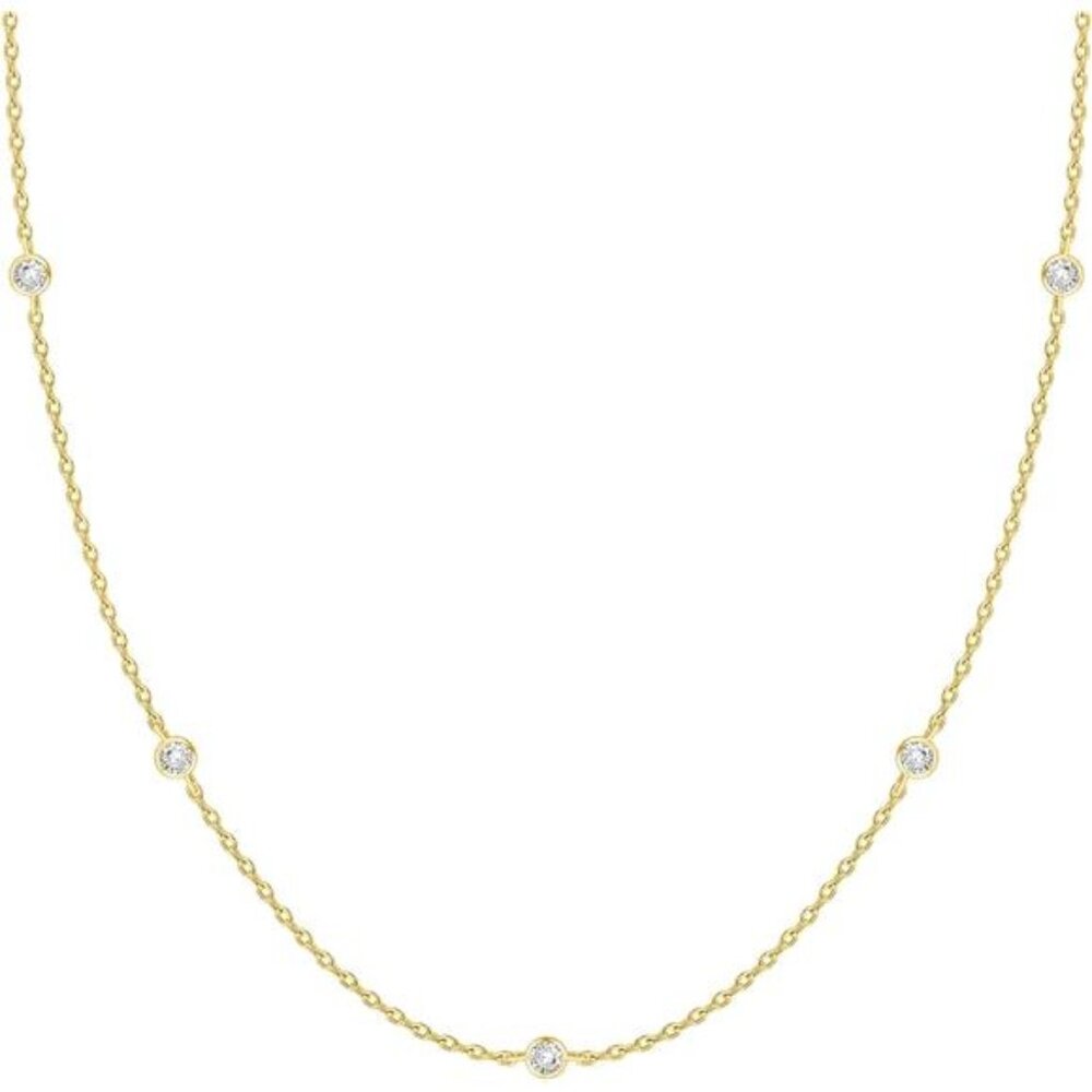 14K Gold Plated Station Necklace - Simulated Diamond BTY Layering Trendy